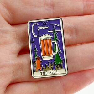 Tarot Beer Card Soft Enamel Pin Bear Forest Camping Nature Mug Brooch